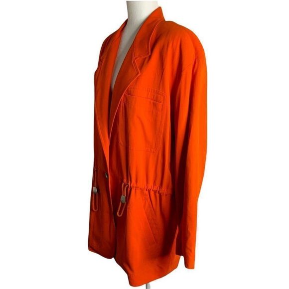 Vintage 80s Anne Klein Anorak Utility Jacket 12 Orange Pocket Drawstring Waist - Picture 4 of 8